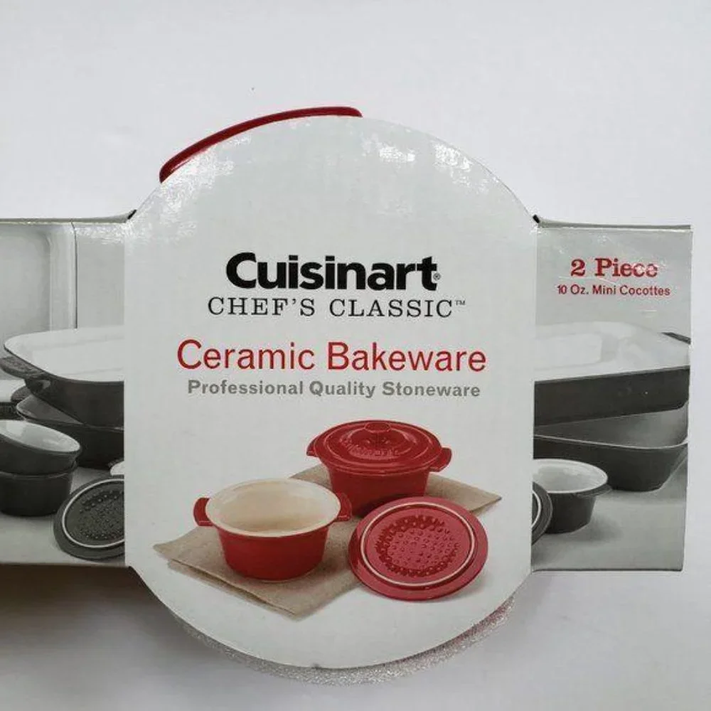 CUISINART Chefs Classic Mini Round Covered Cocottes Bakeware in Red Set of Two